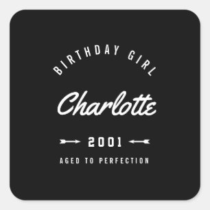 Sticker Carré Anniversaire Fille Âgée À Perfection Rétro