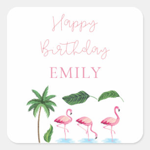 Sticker Carré Anniversaire floral rose et vert