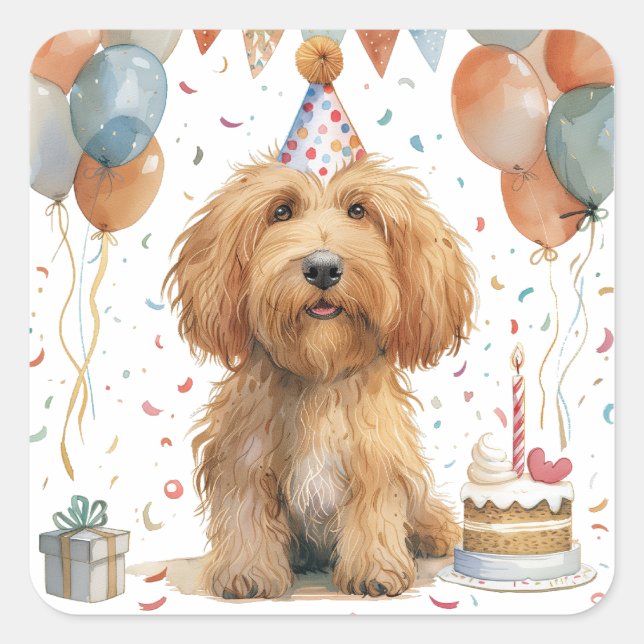 Sticker Carré Anniversaire Goldendoodle Chien (Devant)