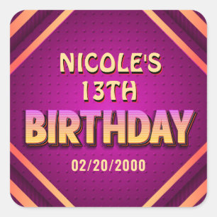 Sticker Carré Anniversaire Neon