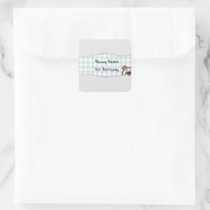 Sticker Carré Anniversaire Ourson Cache-Cache