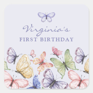 Sticker Carré Anniversaire Papillon Violet