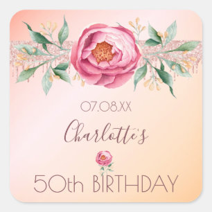 Sticker Carré Anniversaire parties scintillant rose rose rose ro