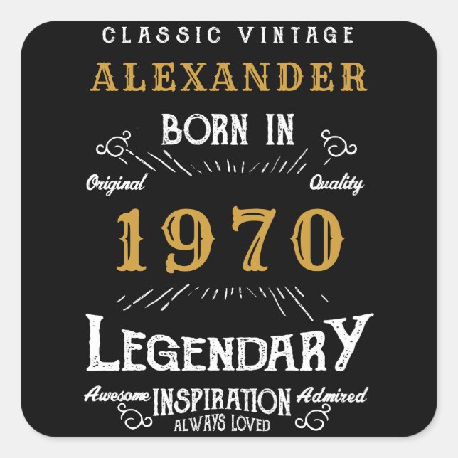Sticker Carré Anniversaire personnalisé 1970 Ajouter Votre Nom L (Devant)