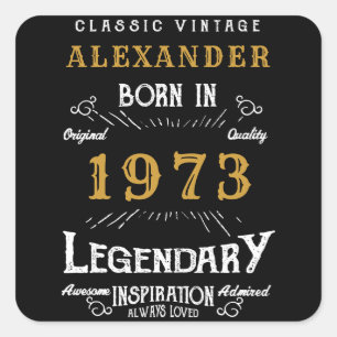 Sticker Carré Anniversaire personnalisé 1973 Ajouter Votre Nom L