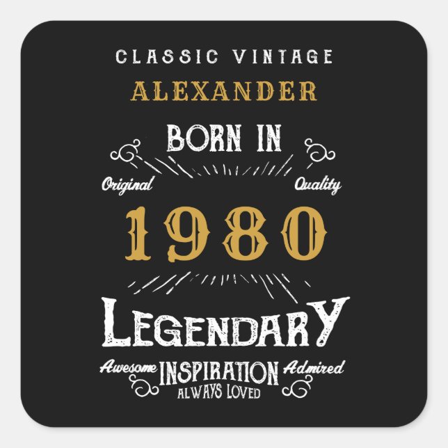 Sticker Carré Anniversaire Personnalisé Ajoutez Votre Nom 1980 L (Devant)