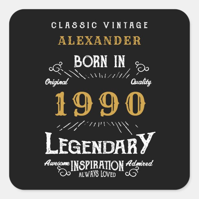 Sticker Carré Anniversaire Personnalisé Ajoutez Votre Nom 1990 L (Devant)