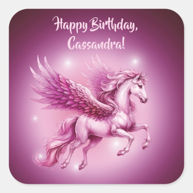Sticker Carré Anniversaire Pink Pegasus Design Imaginaire (Devant)