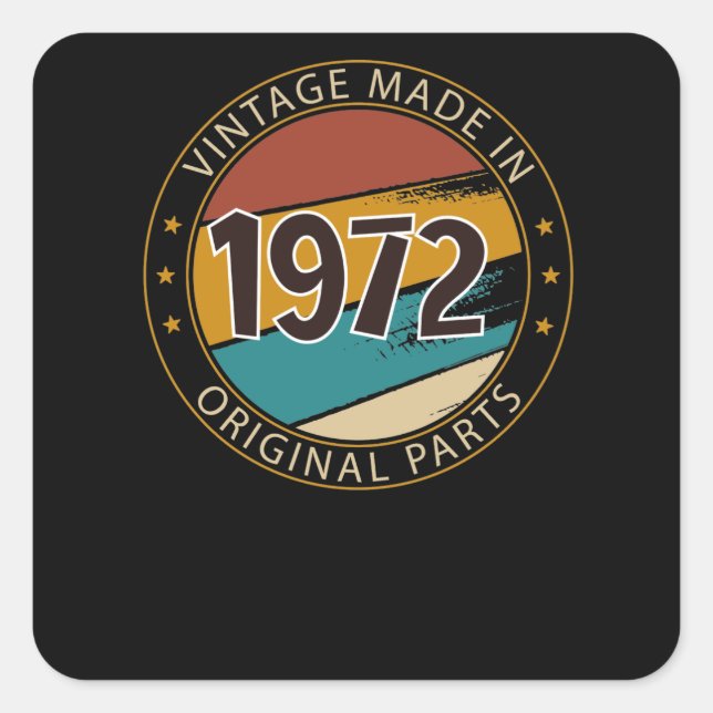 Sticker Carré Anniversaire Vintage 1972 (Devant)