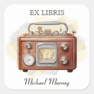 Sticker Carré Antique Boite radio en bois