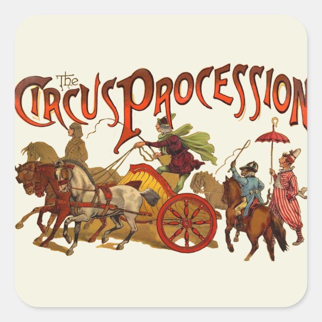 Sticker Carré Antique Cirque Parade Clowns Chevaux (Devant)