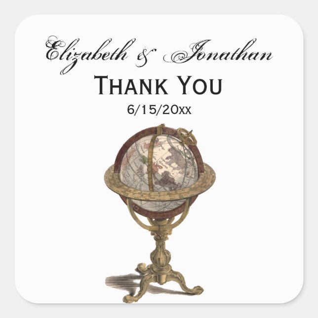 Sticker Carré Antique Globe, White BG Enveloppe Seals (Devant)