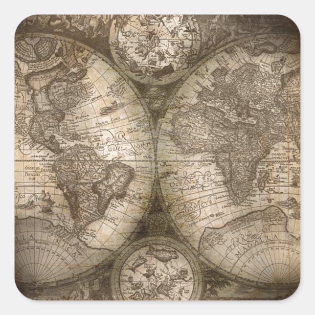 Sticker Carré Antique Historique Ancien Monde Atlas Continents (Devant)