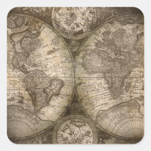 Sticker Carré Antique Historique Ancien Monde Atlas Continents