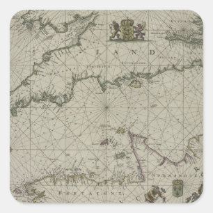 Sticker Carré Antique Map of Channel, 1666