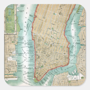 Sticker Carré Antique Map of Lower Manhattan and Central Park
