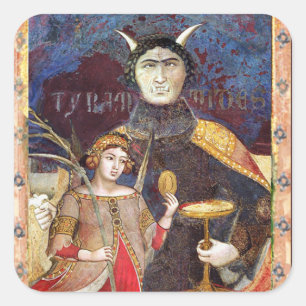 Sticker Carré ANTIQUE RENAISSANCE TAROT-THE DEVIL Détails de la