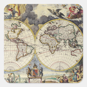 Sticker Carré Antique vieille carte inspirée (4)