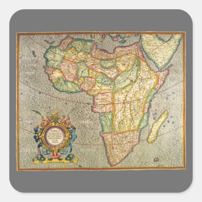 Sticker Carré Antique Vieux Monde Gerardus Mercator Carte de l'A (Devant)