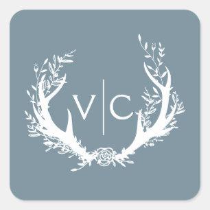 Sticker Carré Antlers rustiques avec couronne fleurie   MARIAGE