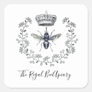 Sticker Carré Apiary Elegant Miel Bee Crown Laurel Beekeeper