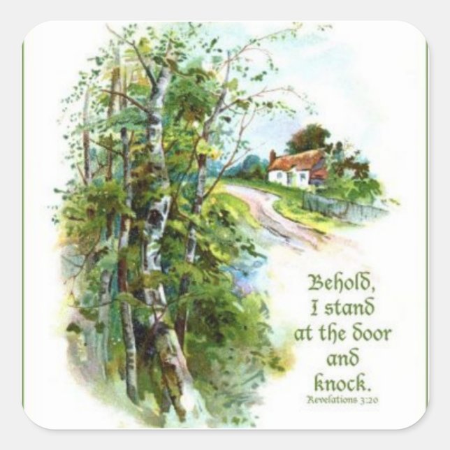 Sticker Carré Apocalypse 3:20 Écriture (Devant)