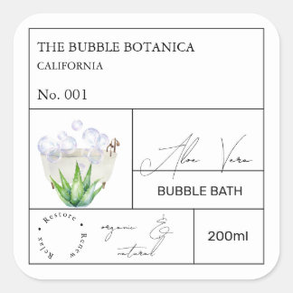 Sticker Carré Apothecary Aloe Vera Bubble Bath Label
