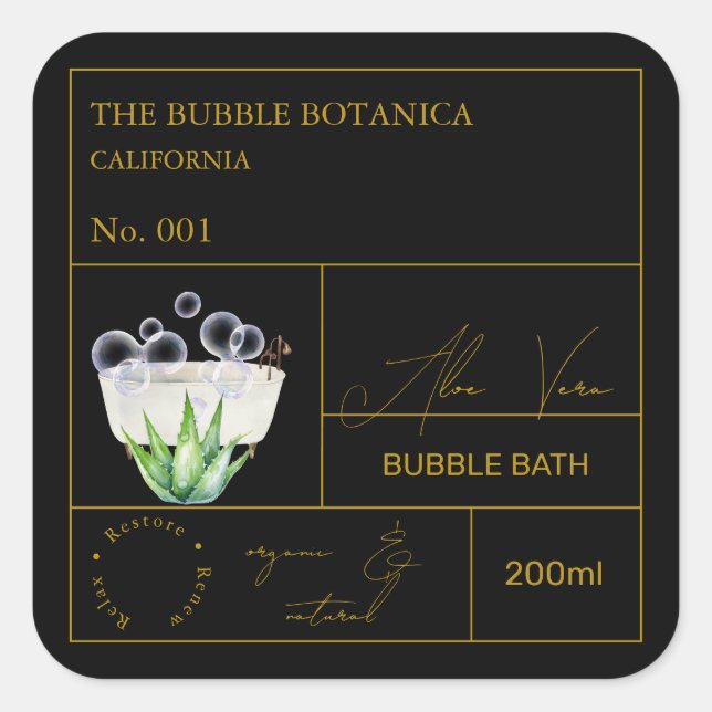 Sticker Carré Apothecary Aloe Vera Bubble Bath Label (Devant)