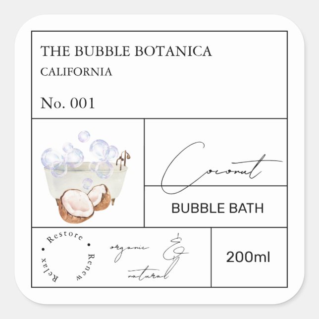 Sticker Carré Apothecary Coconut Bubble Bath Label (Devant)