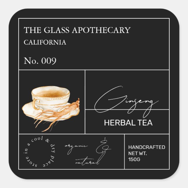Sticker Carré Apothecary Ginseng Herbal Tea  Label (Devant)
