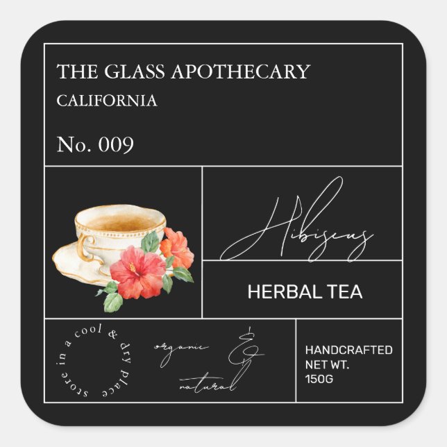 Sticker Carré Apothecary Hibiscus Herbal Tea  Label (Devant)