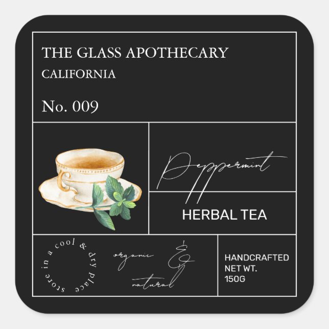 Sticker Carré Apothecary Peppermint Herbal Tea  Label (Devant)