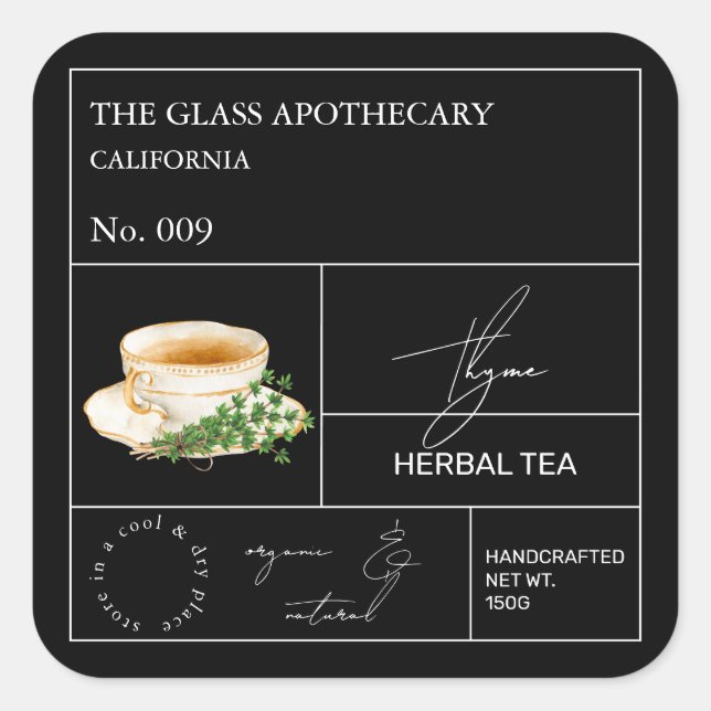 Sticker Carré Apothecary Thyme Herbal Tea  Label (Devant)