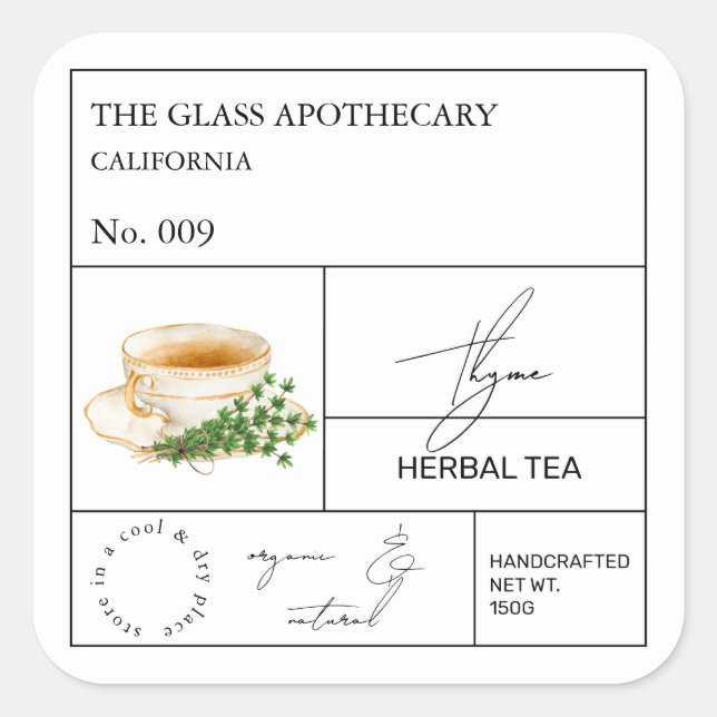 Sticker Carré Apothecary Thyme Herbal Tea  Label (Devant)