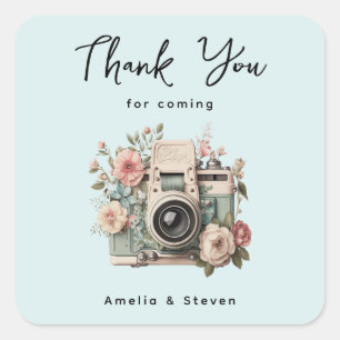 Sticker Carré Appareil photo avec fleurs Mariage Rétro Pastel Me
