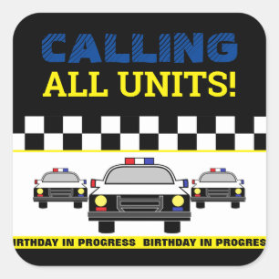 Sticker Carré Appelle toutes les unités ! Parti d'anniversaire d