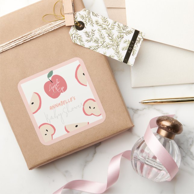 Sticker Carré Apple of my Eye Pink Girl Baby Shower (Cadeaux)