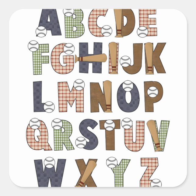 Sticker Carré Apprendre Candy Baseball ABCs Alphabet Lettres (Devant)