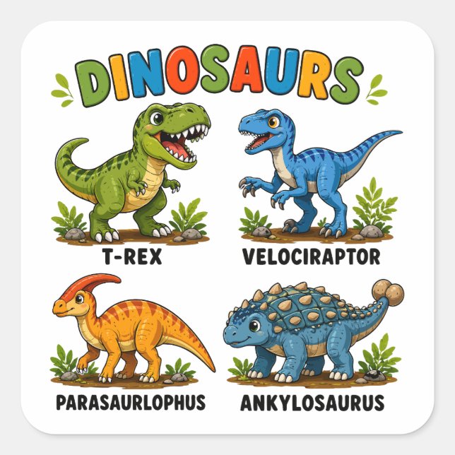 Sticker Carré Apprentissage des espèces de dinosaures pour les e (Devant)