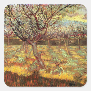 Sticker Carré Apricot à Blossom, Vincent van Gogh. Vinta