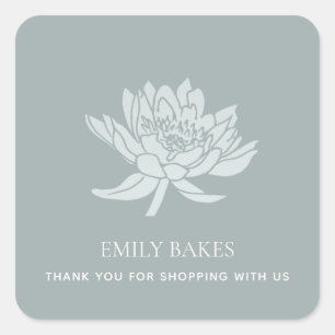 STICKER CARRÉ AQUA BLUE LOTUS FLORAL AFFAIRES SHOPPPPING MERCI