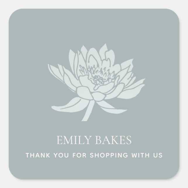 STICKER CARRÉ AQUA BLUE LOTUS FLORAL AFFAIRES SHOPPPPING MERCI (Devant)