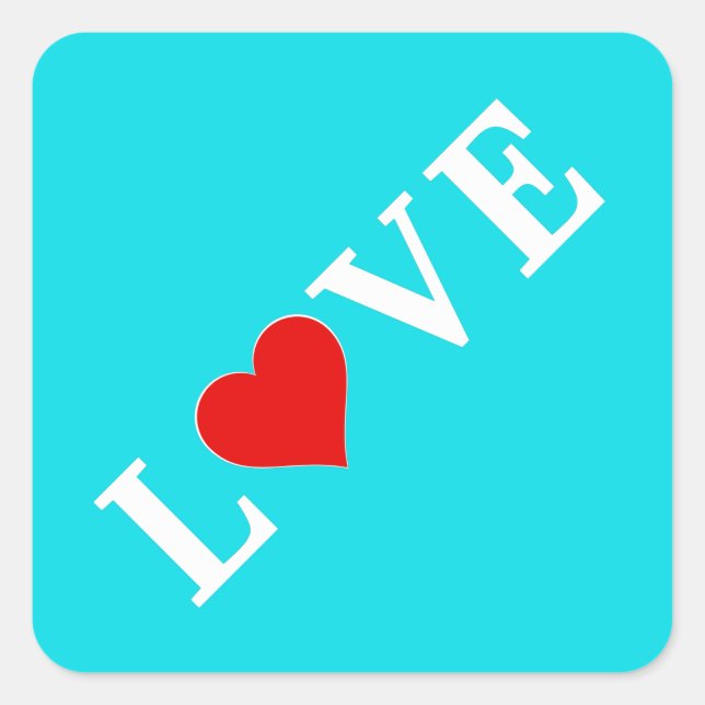 Sticker Carré Aqua Blue LOVE Moderne Élégant (Devant)