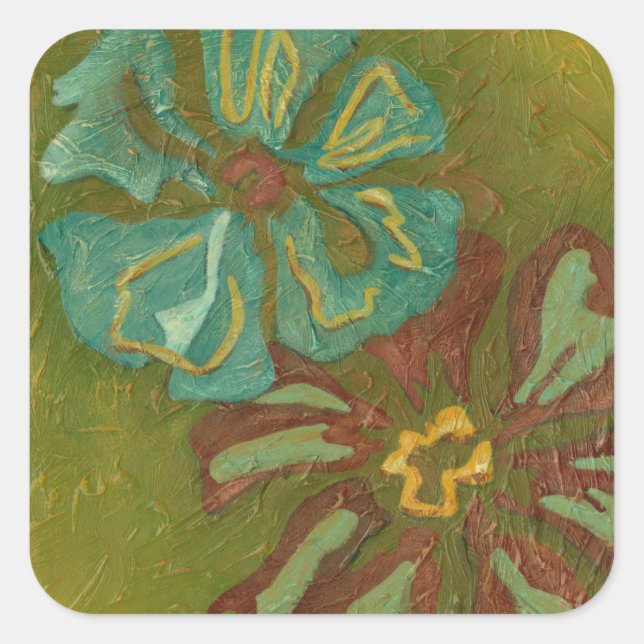 Sticker Carré Aqua et Fleurs orange brûlées sur Arrière - plan v (Devant)