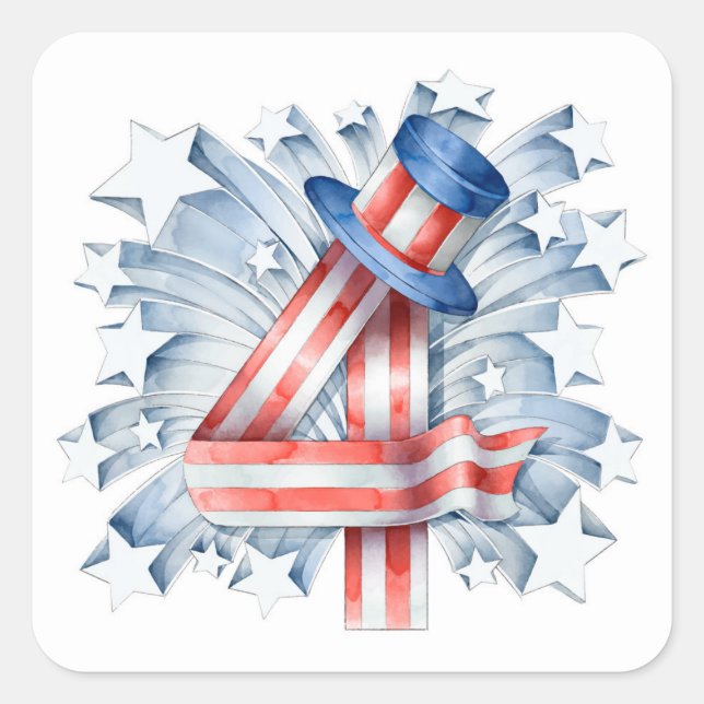 Sticker Carré Aquarelle 4 juillet étoiles Casquette | Vacances (Devant)