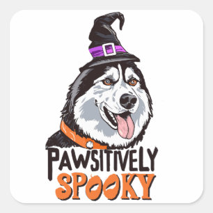 Sticker Carré Aquarelle à Éffrayant de goût Halloween Chien Husk