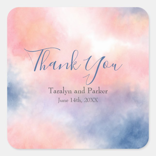 Sticker Carré Aquarelle Abstraite Peach Pink Indigo (Devant)