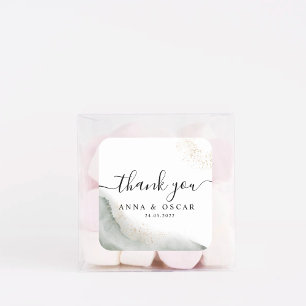 Sticker Carré Aquarelle Abstraite Pinceau vert et or