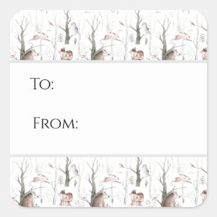 Sticker Carré Aquarelle Animaux forestiers