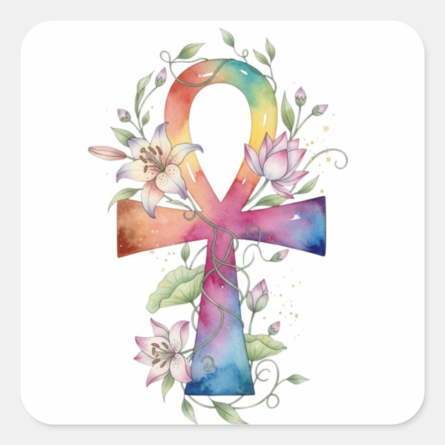 Sticker Carré Aquarelle Ankh Sacred Premium (Devant)